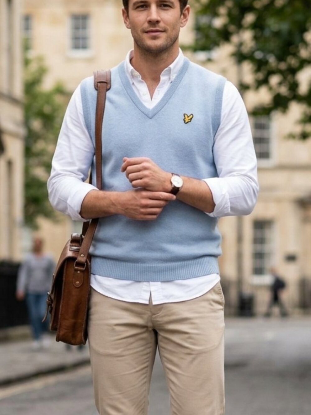 Vintage Lyle & Scott Men's 100% Wool V-Neck Sweater Jumper Vest Blue Sz Large